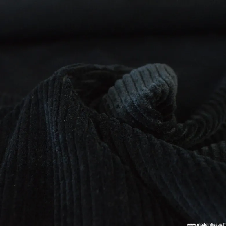 Tissu Velours côtelé Stretch Noir - oeko tex