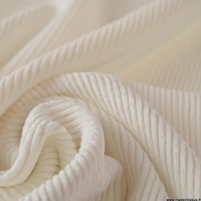 Tissu Velours côtelé washé blanc cassé - oeko tex