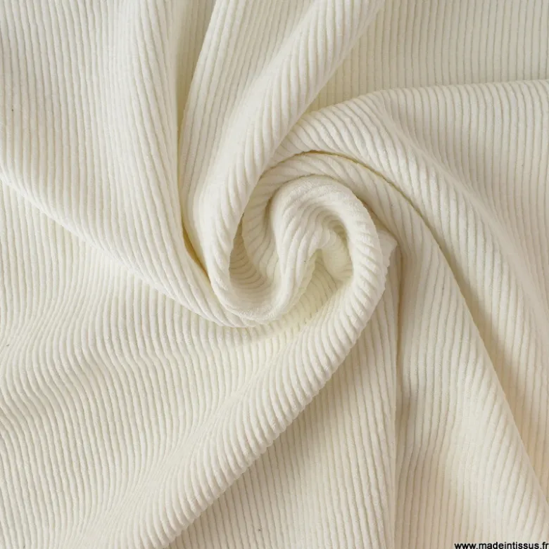 Tissu Velours côtelé washé blanc cassé - oeko tex
