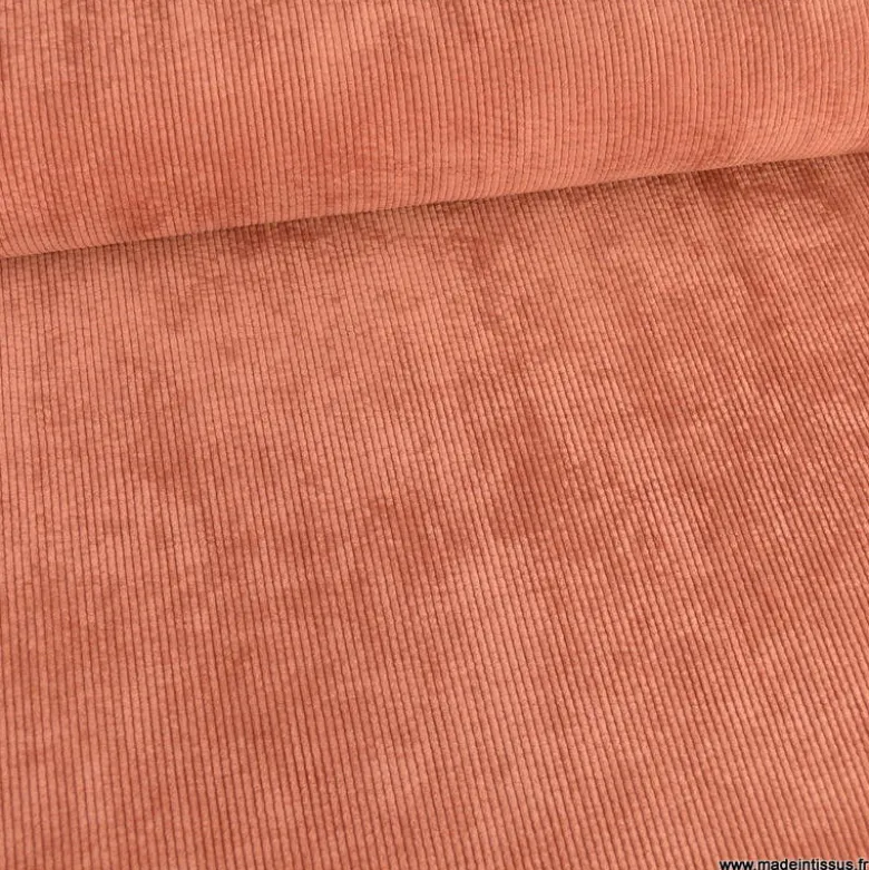 Tissu Velours côtelé washé terracotta - oeko tex