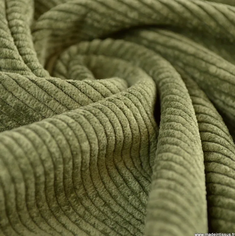 Tissu Velours côtelé washé vert kaki - oeko tex