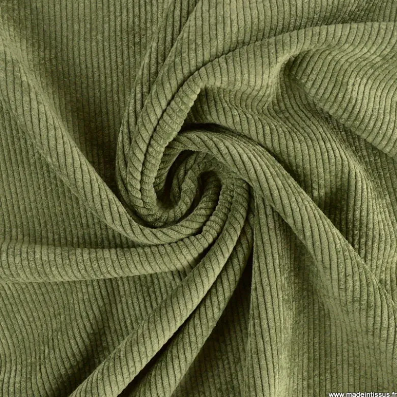 Tissu Velours côtelé washé vert kaki - oeko tex