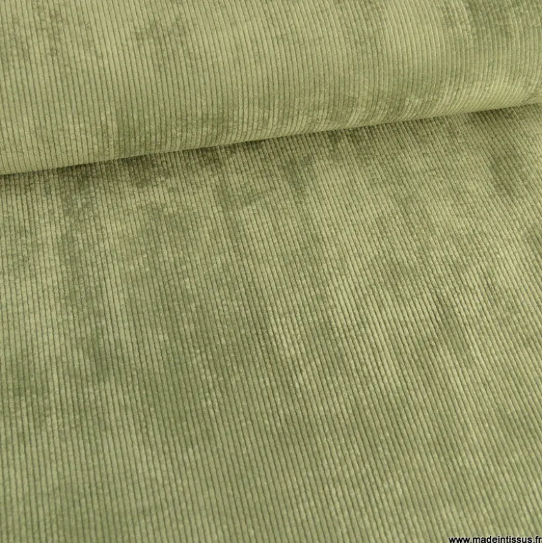 Tissu Velours côtelé washé vert kaki - oeko tex