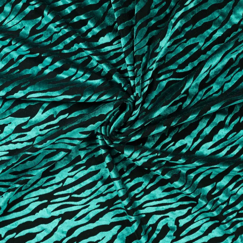 Tissu Velours dévoré zèbre - Pétrole