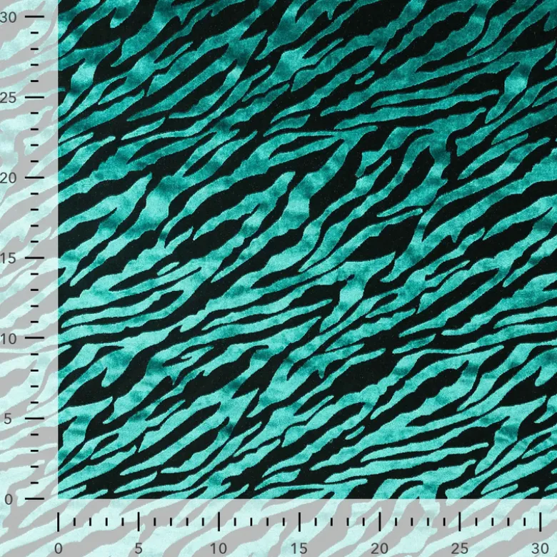 Tissu Velours dévoré zèbre - Pétrole