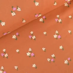 Tissu velours milleraies Joyflo motif fleurs rouille et écru - OEKO TEX