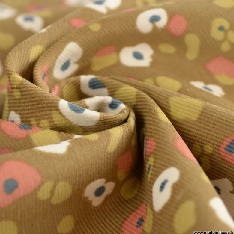 Tissu velours milleraies Lyad motif léopard Havane - OEKO TEX