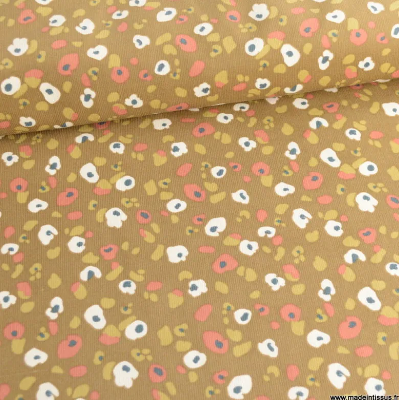 Tissu velours milleraies Lyad motif léopard Havane - OEKO TEX