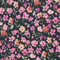 Tissu velours milleraies Poppy motif fleurs fond marine - OEKO TEX
