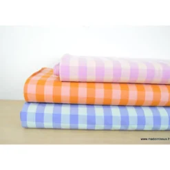 Tissu vichy carreaux sur Popeline Lavande et menthe - OEKO TEX