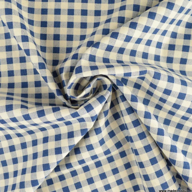 Tissu vichy en coton lavé - Bleu marine