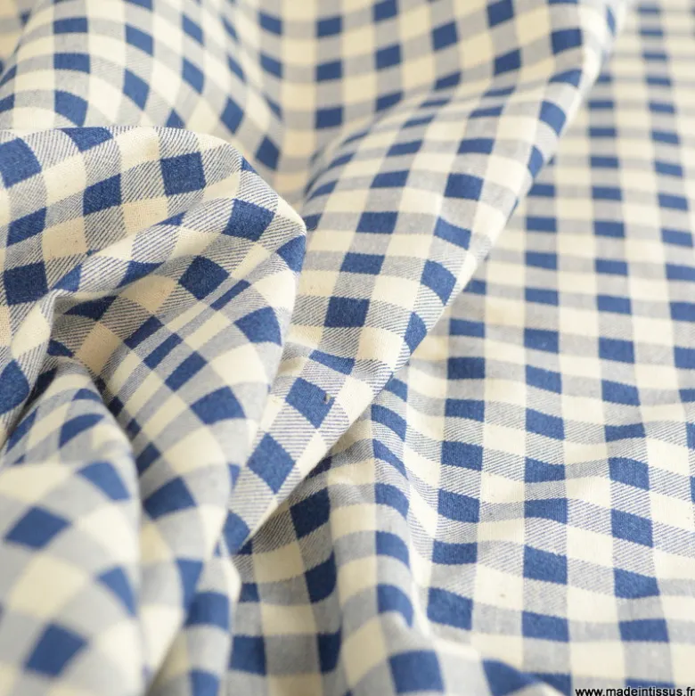 Tissu vichy en coton lavé - Bleu marine