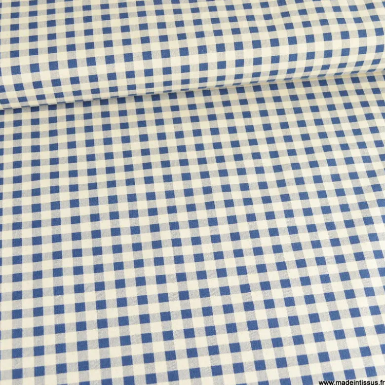 Tissu vichy en coton lavé - Bleu marine
