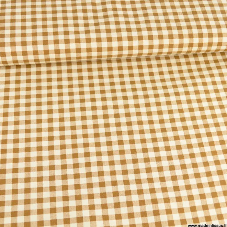 Tissu vichy en coton lavé - Camel - caramel