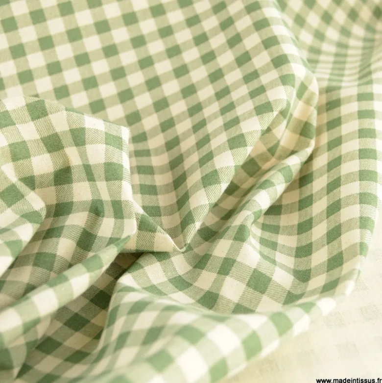 Tissu vichy en coton lavé - vert prairie
