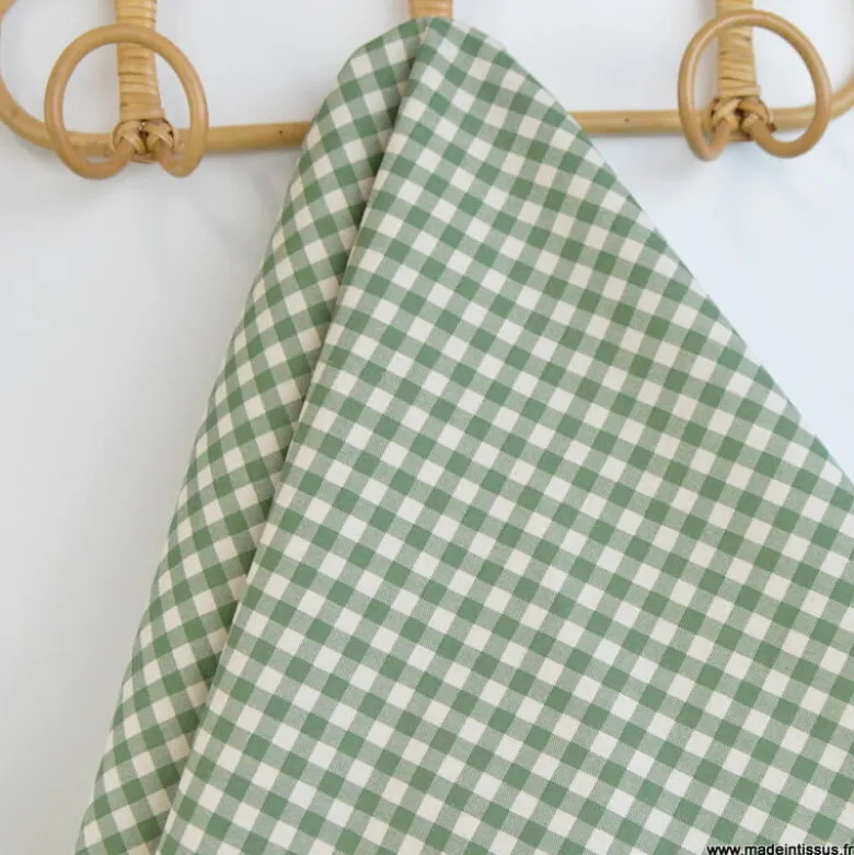 Tissu vichy en coton lavé - vert prairie