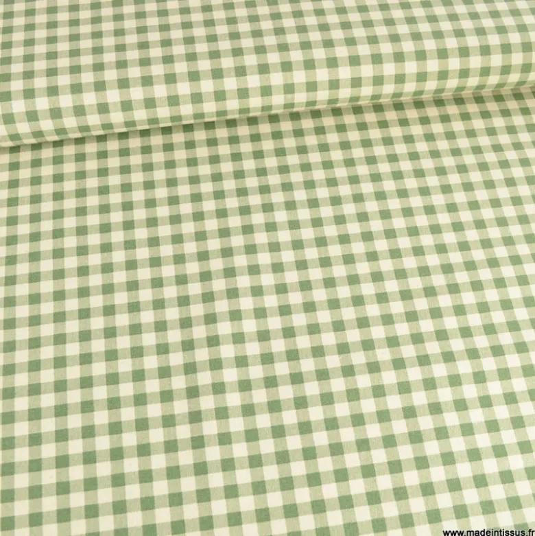 Tissu vichy en coton lavé - vert prairie