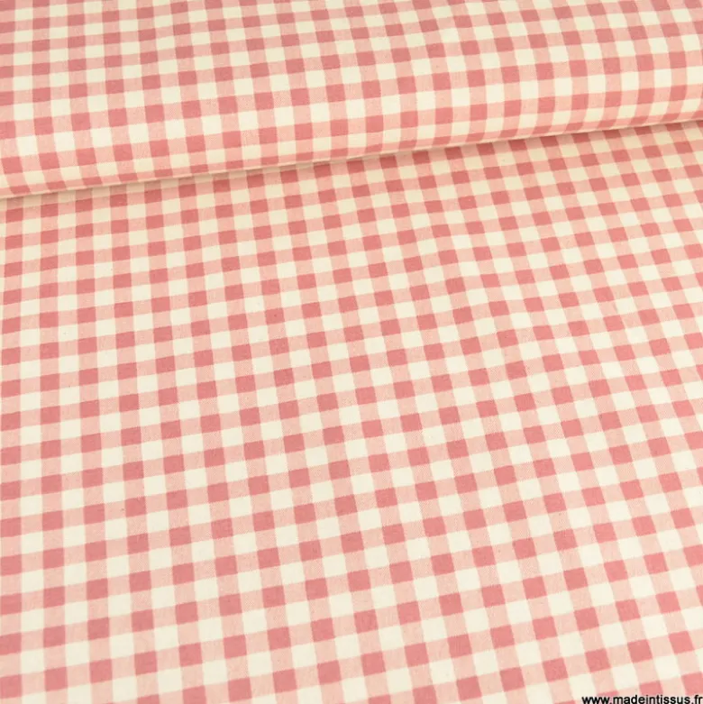 Tissu vichy en coton lavé - Vieux rose
