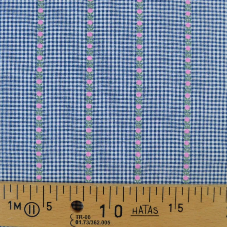 Tissu vichy et rayures jacquard - motif fleurs