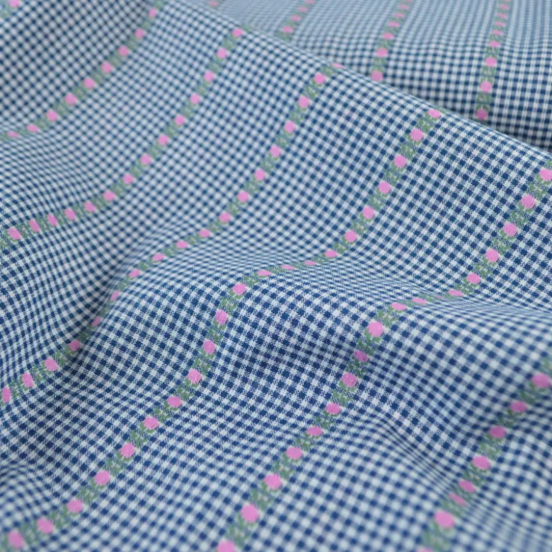 Tissu vichy et rayures jacquard - motif fleurs