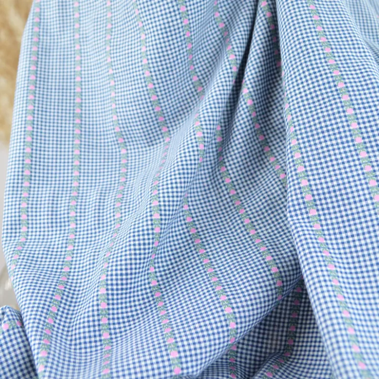 Tissu vichy et rayures jacquard - motif fleurs