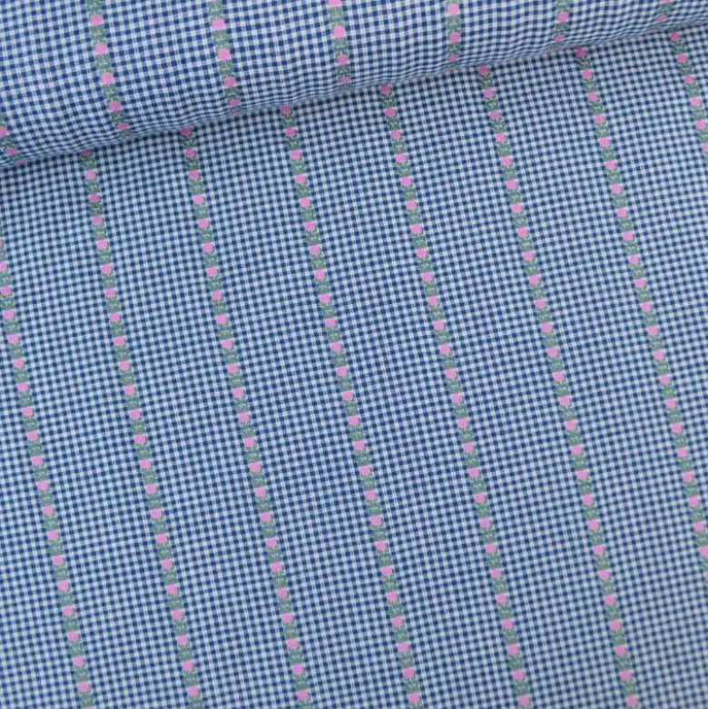 Tissu vichy et rayures jacquard - motif fleurs