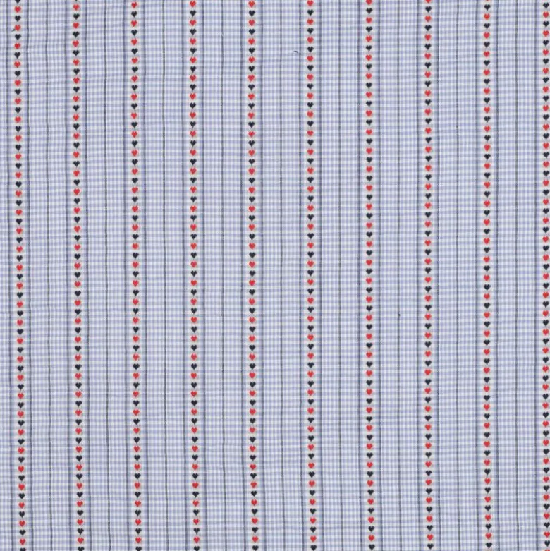 Tissu vichy et rayures jacquard - motif coeurs