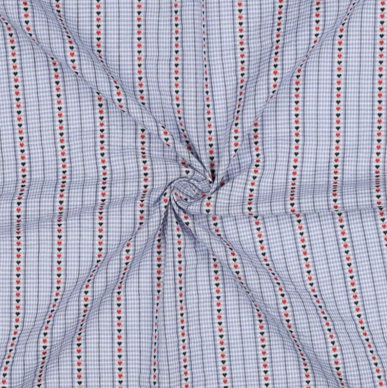 Tissu vichy et rayures jacquard - motif coeurs