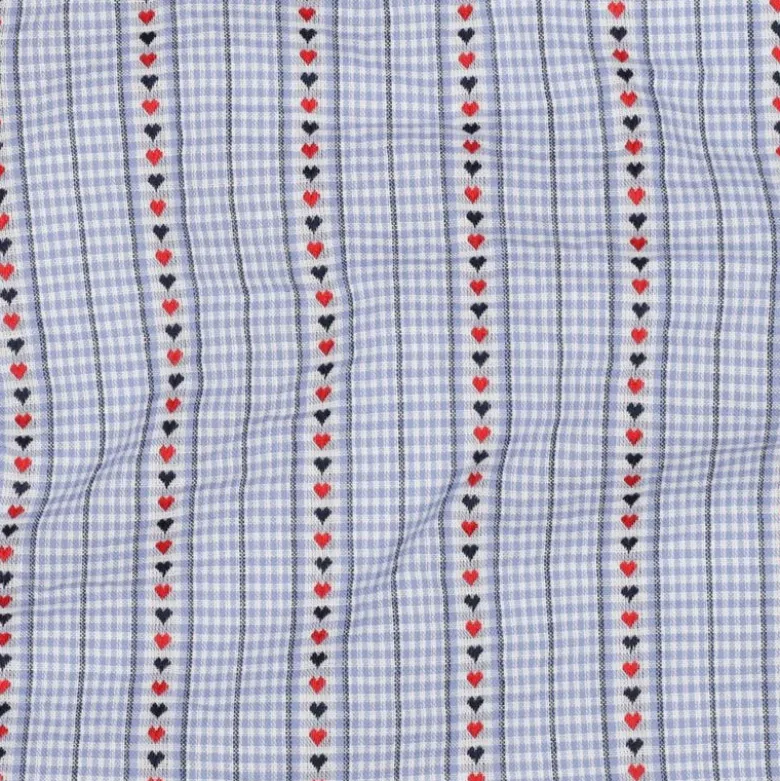 Tissu vichy et rayures jacquard - motif coeurs
