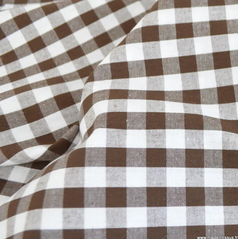 Tissu vichy grands carreaux Marron et blanc - OEKO TEX