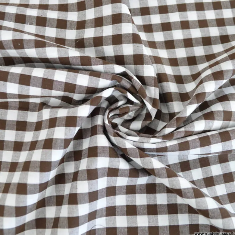 Tissu vichy grands carreaux Marron et blanc - OEKO TEX