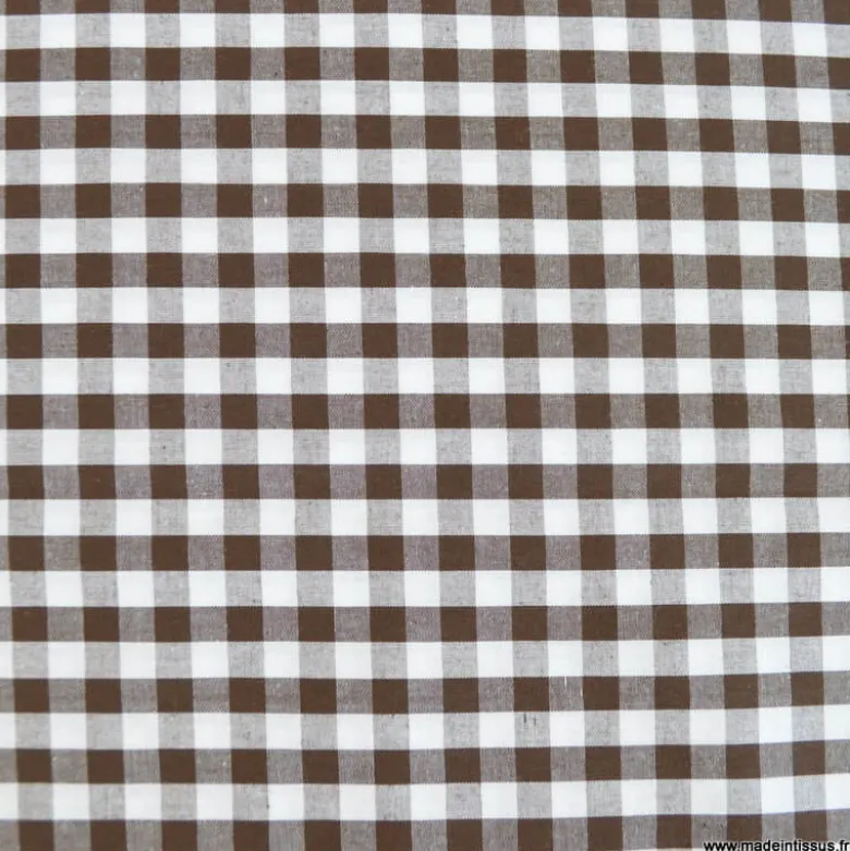 Tissu vichy grands carreaux Marron et blanc - OEKO TEX
