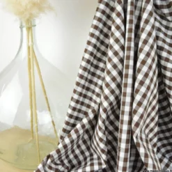 Tissu vichy grands carreaux Marron et blanc - OEKO TEX