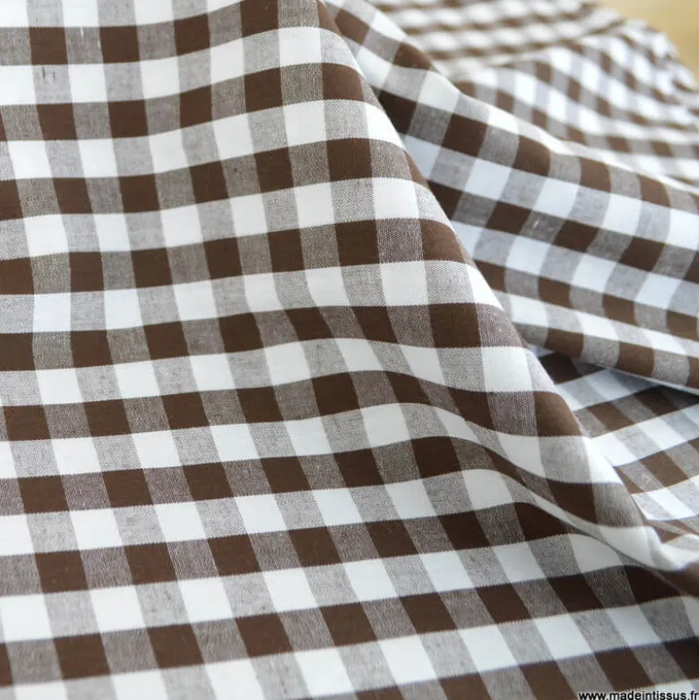 Tissu vichy grands carreaux Marron et blanc - OEKO TEX