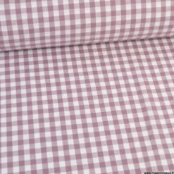 Tissu vichy grands carreaux sur Popeline coloris Mauve - OEKO TEX