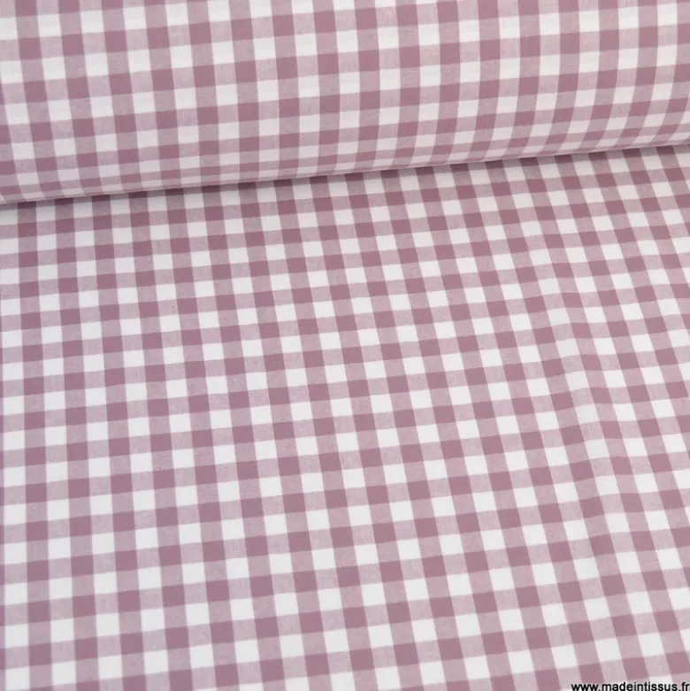 Tissu vichy grands carreaux sur Popeline coloris Mauve - OEKO TEX