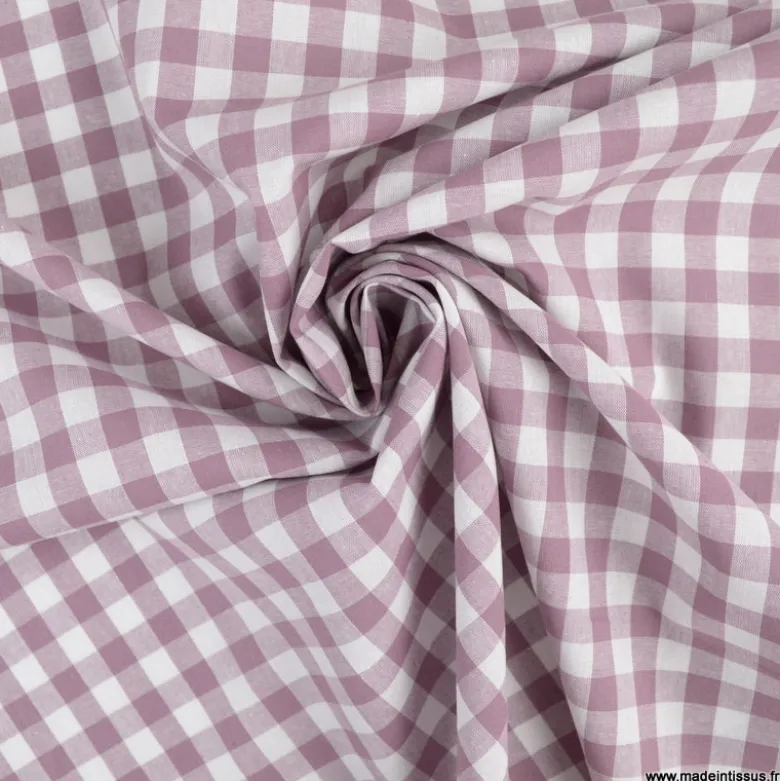 Tissu vichy grands carreaux sur Popeline coloris Mauve - OEKO TEX