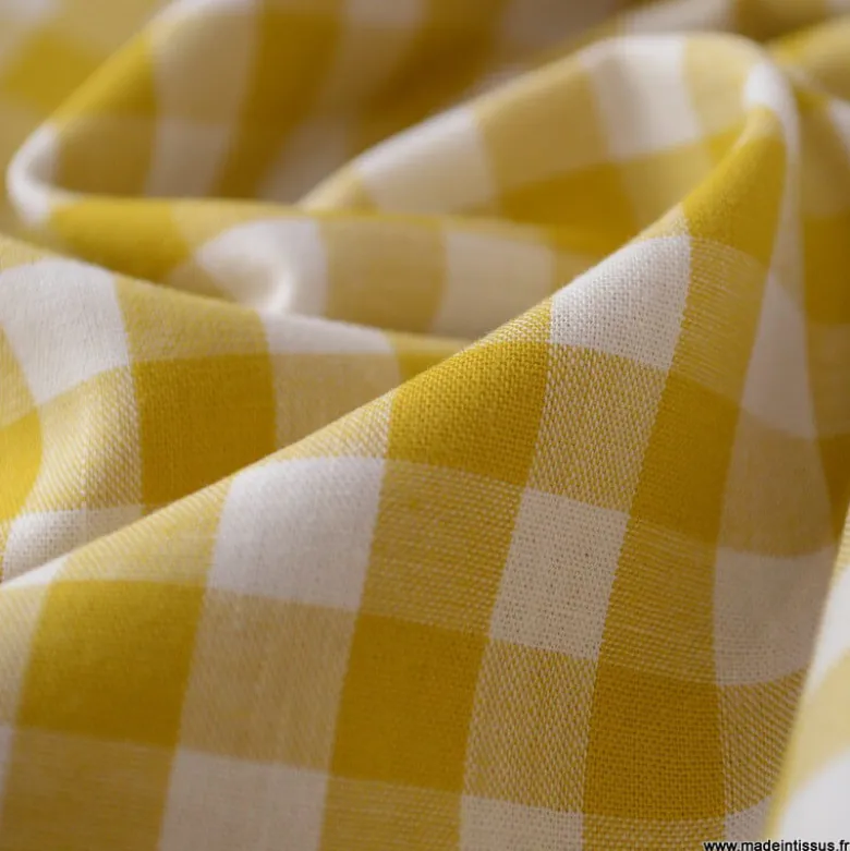Tissu vichy grands carreaux sur Popeline coloris Moutarde - OEKO TEX