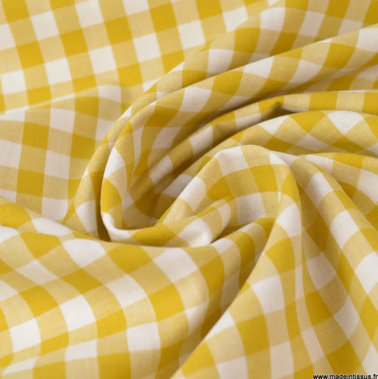 Tissu vichy grands carreaux sur Popeline coloris Moutarde - OEKO TEX