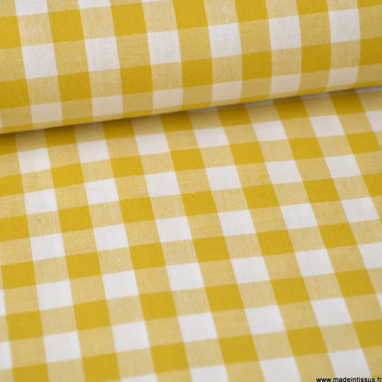 Tissu vichy grands carreaux sur Popeline coloris Moutarde - OEKO TEX