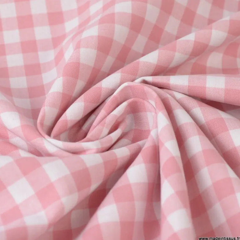Tissu vichy grands carreaux sur Popeline coloris Vieux Rose - OEKO TEX