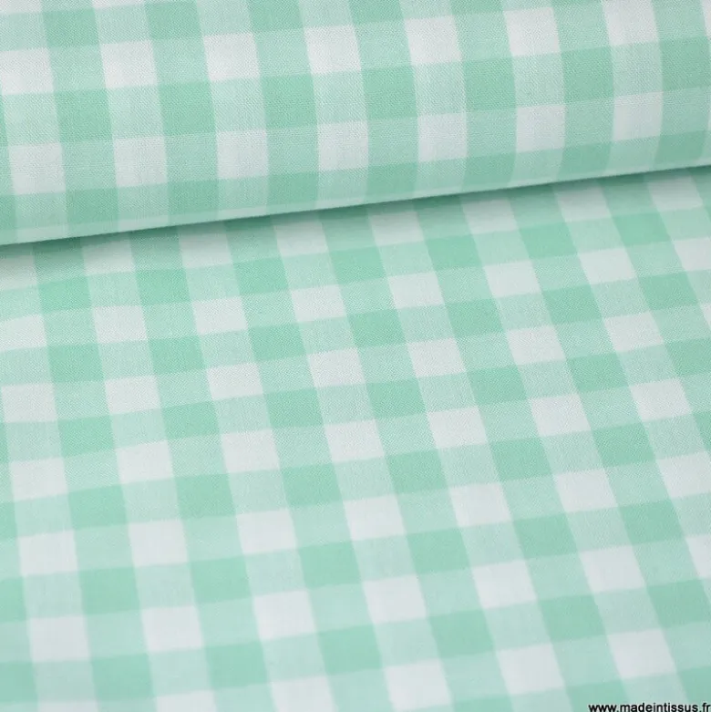 Tissu vichy grands carreaux sur Popeline coloris Vert menthe - OEKO TEX