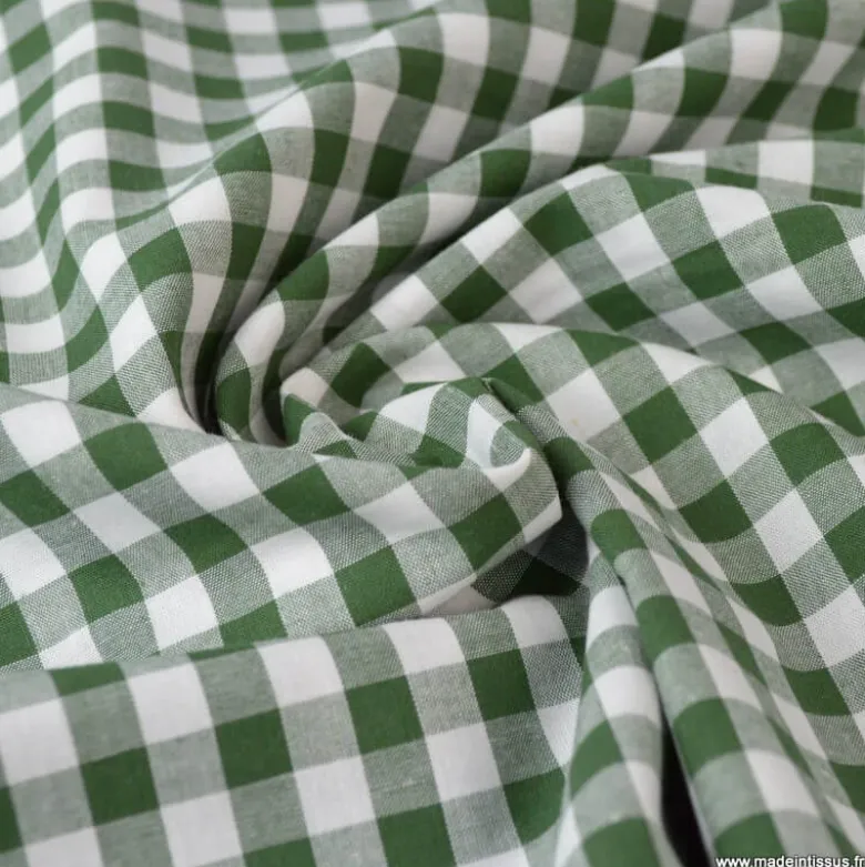 Tissu vichy grands carreaux sur Popeline coloris Vert foncé - OEKO TEX