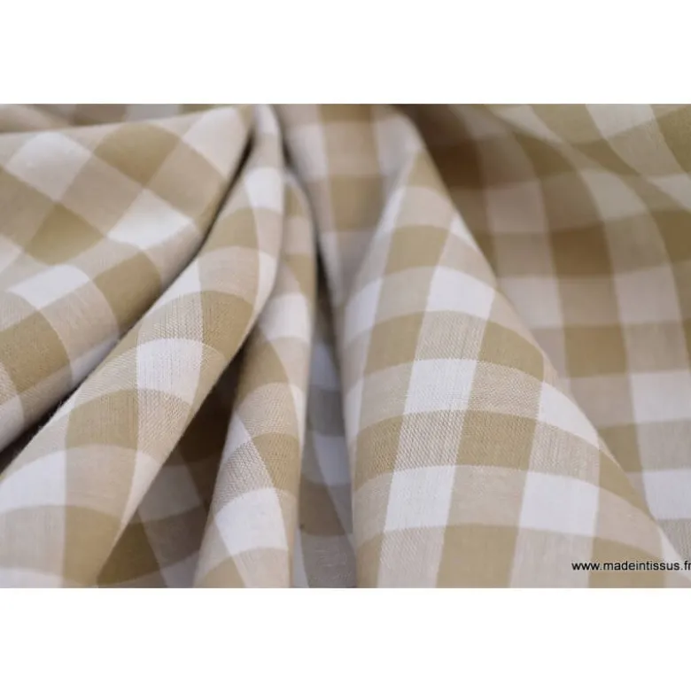 Tissu vichy grands carreaux sur Popeline coloris sable - OEKO TEX