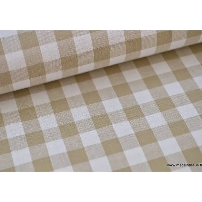 Tissu vichy grands carreaux sur Popeline coloris sable - OEKO TEX