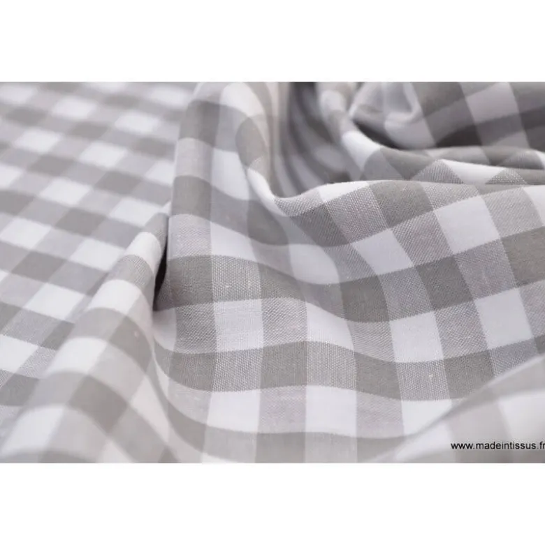 Tissu vichy grands carreaux sur Popeline coloris gris - OEKO TEX