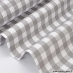 Tissu vichy grands carreaux sur Popeline coloris gris - OEKO TEX