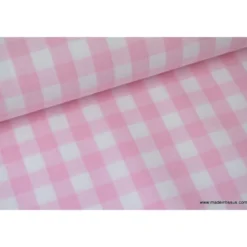 Tissu vichy grands carreaux sur Popeline coloris Rose clair - OEKO TEX
