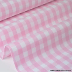 Tissu vichy grands carreaux sur Popeline coloris Rose clair - OEKO TEX