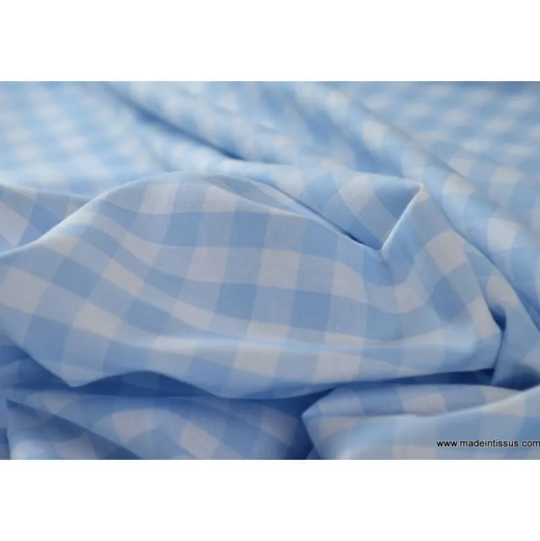 Tissu vichy grands carreaux sur Popeline coloris bleu ciel - OEKO TEX
